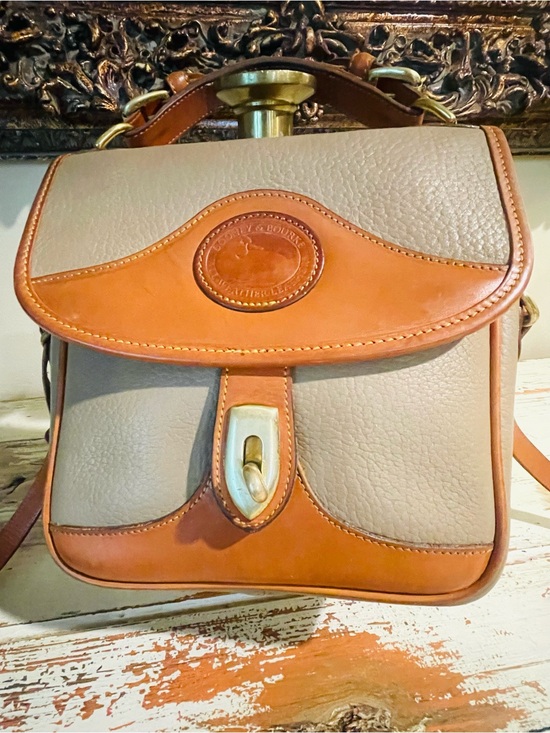 Dooney & Bourke Handbags - Dooney & Bourke AWL CarrierTan and Taupe Leather Crossbody Satchel